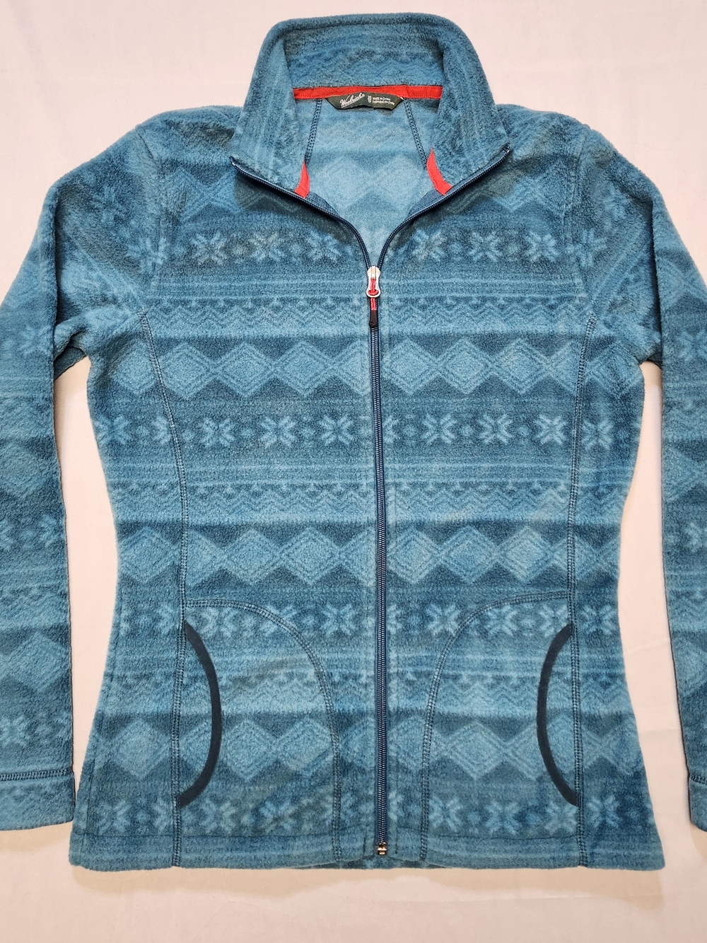 Woolrich Womens Full Zip Fleece Nordic Deep Atlantic Teal Fair Isle Geometric XS